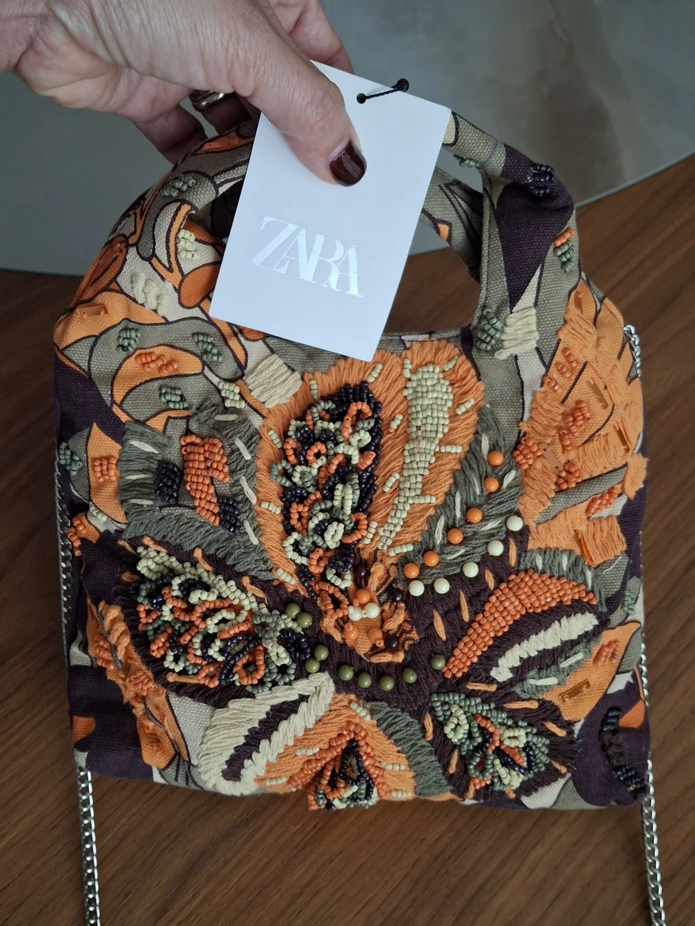 Zara Orange Floral Beaded Embroidered Women’s Handbag